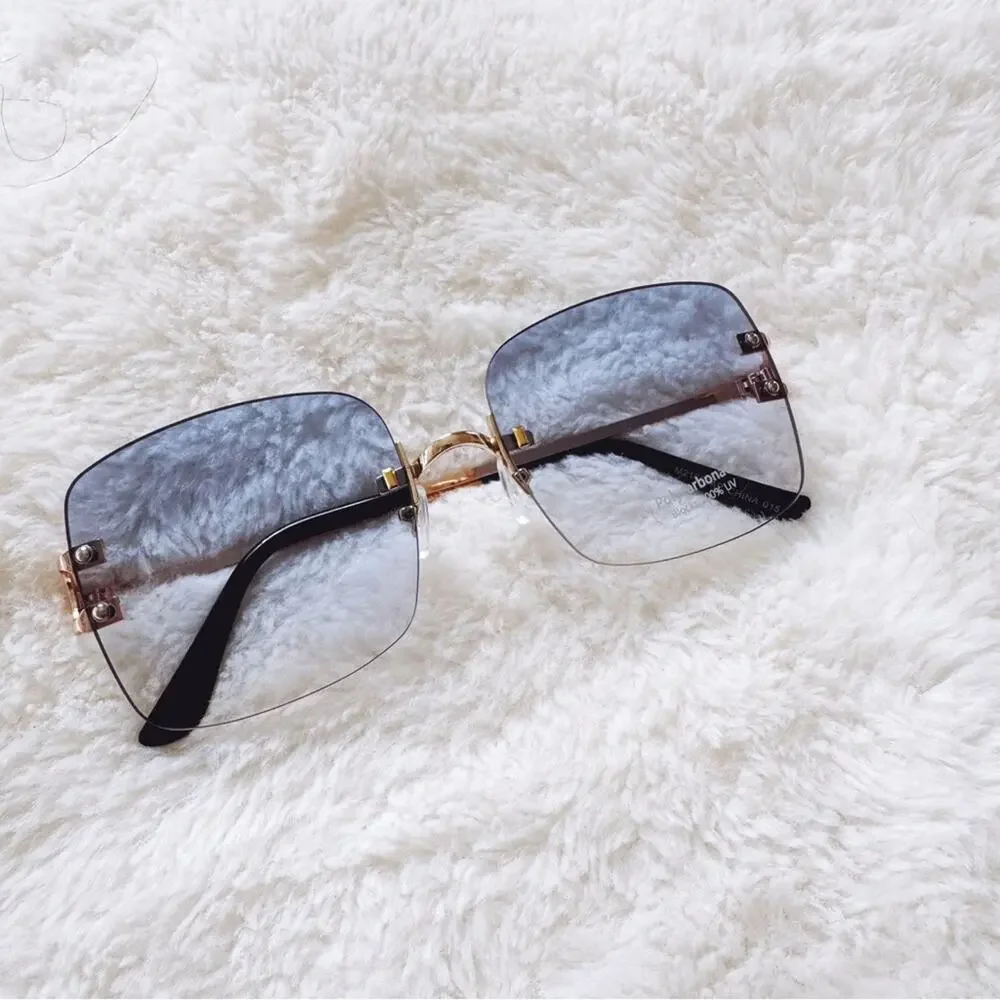 Laurel Clear Blue Rimless Sleek Sunglasses - Picture 3 of 11